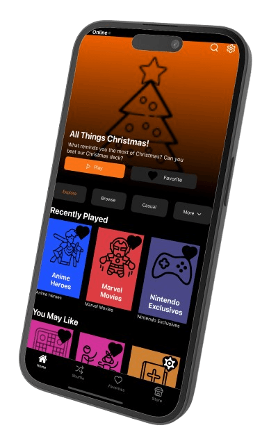 NANI fandom charades home screen showing anime and gaming decks