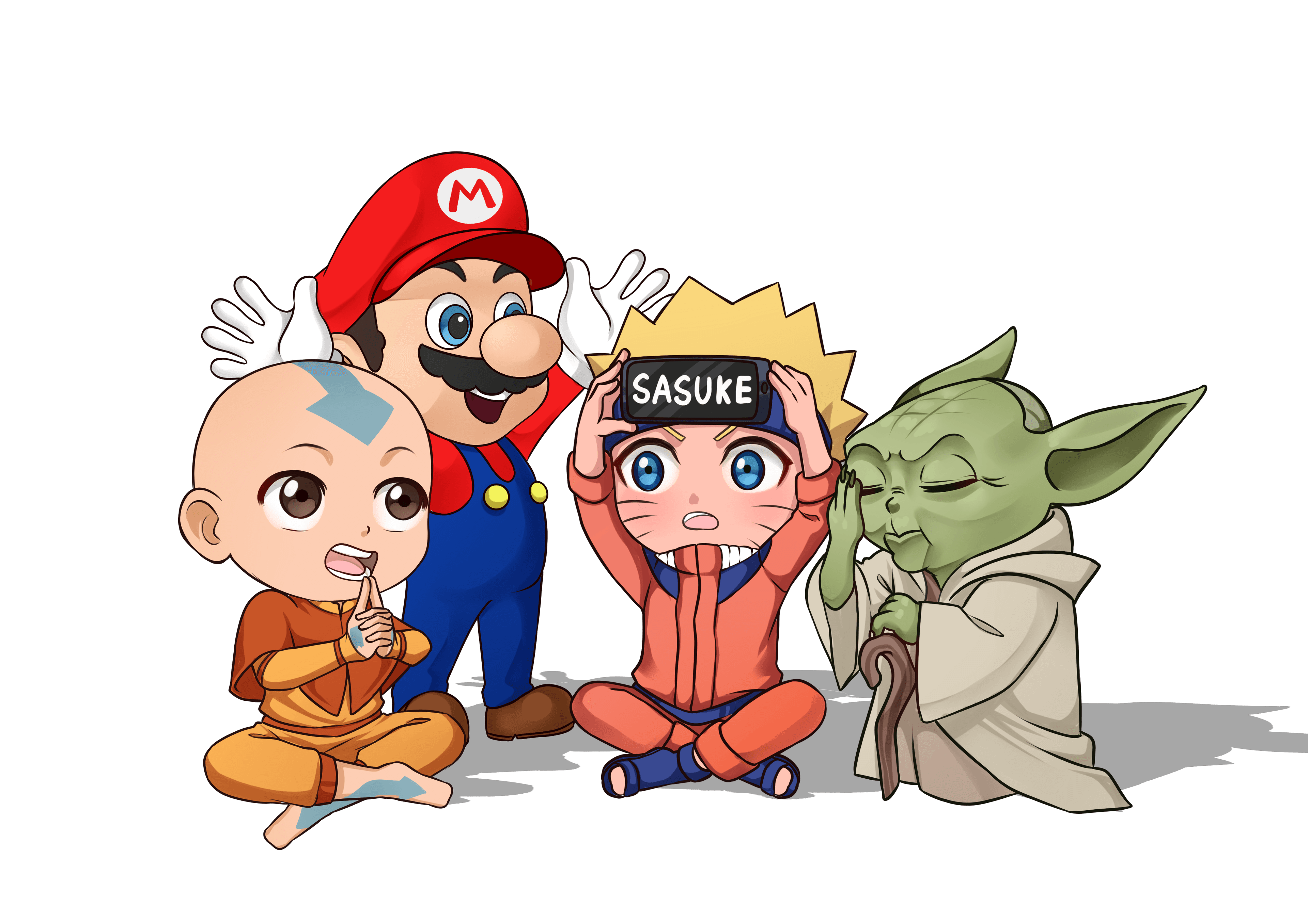 NANI fandom charades hero background with anime and gaming characters